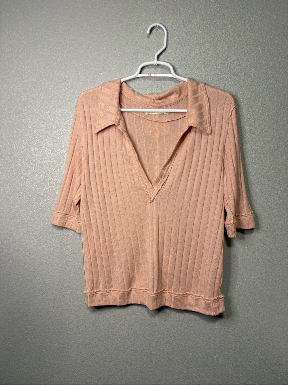 Free People We The Free Ribbed Collared V-Neck Top Pink Size Large